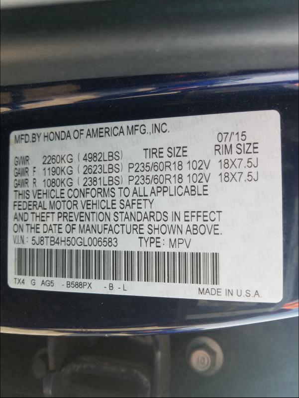 Photo 9 VIN: 5J8TB4H50GL006583 - ACURA RDX 