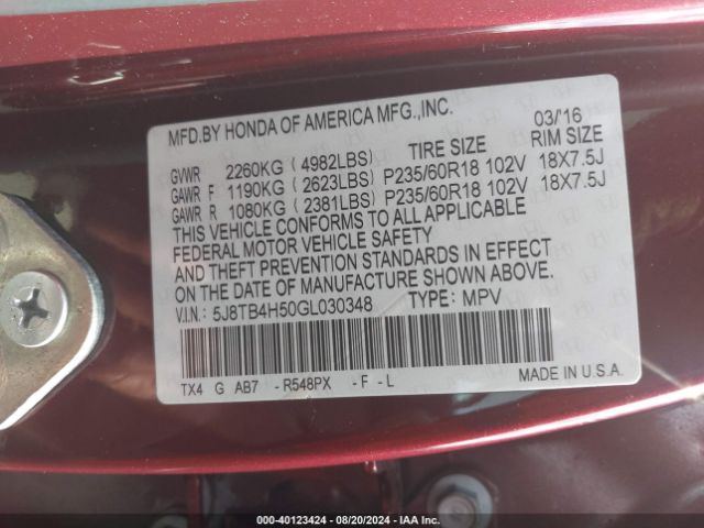 Photo 8 VIN: 5J8TB4H50GL030348 - ACURA RDX 