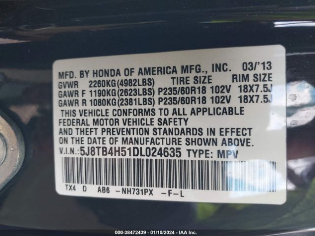 Photo 8 VIN: 5J8TB4H51DL024635 - ACURA RDX 