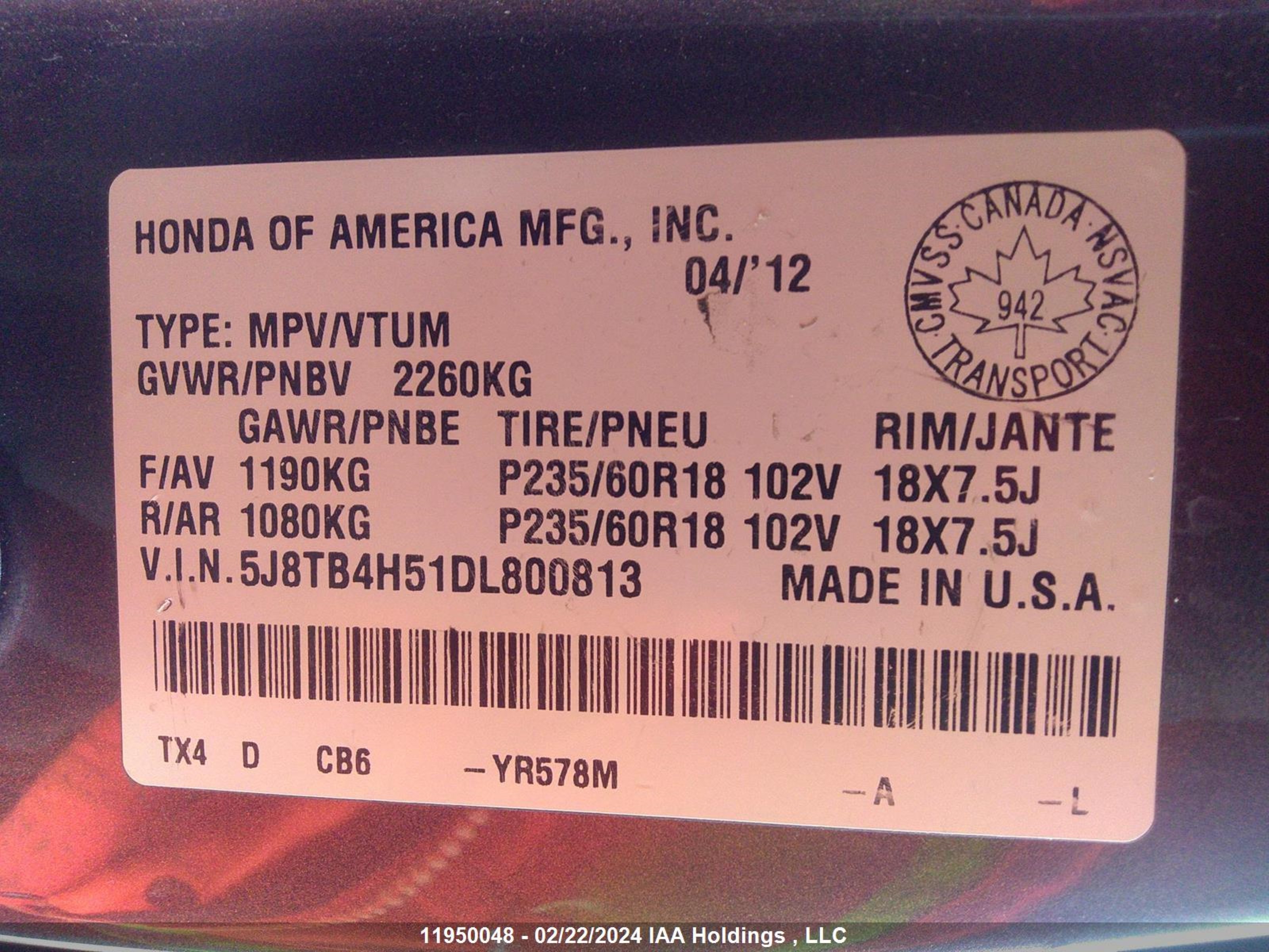 Photo 8 VIN: 5J8TB4H51DL800813 - ACURA RDX 