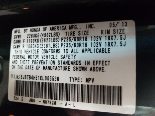 Photo 9 VIN: 5J8TB4H51EL005536 - ACURA RDX TECHNO 