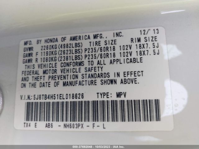 Photo 8 VIN: 5J8TB4H51EL018626 - ACURA RDX 