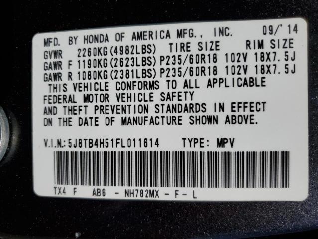 Photo 12 VIN: 5J8TB4H51FL011614 - ACURA RDX TECHNO 