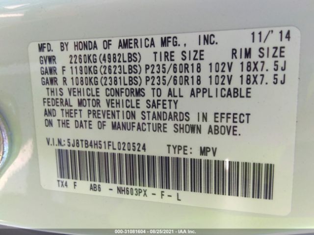 Photo 8 VIN: 5J8TB4H51FL020524 - ACURA RDX 