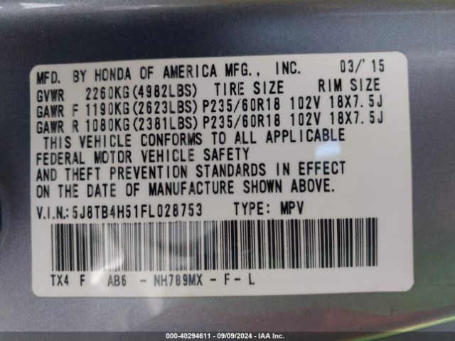 Photo 8 VIN: 5J8TB4H51FL028753 - ACURA RDX 