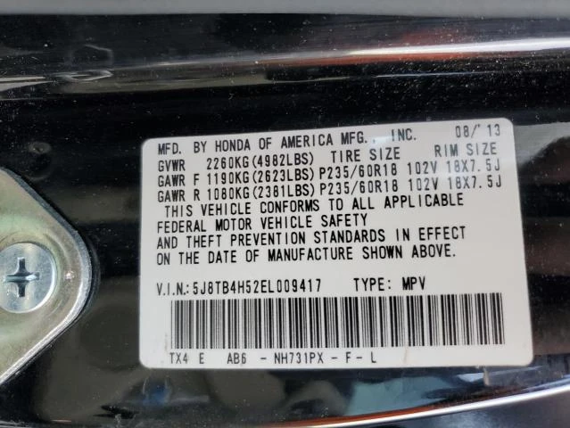 Photo 12 VIN: 5J8TB4H52EL009417 - ACURA RDX TECHNO 