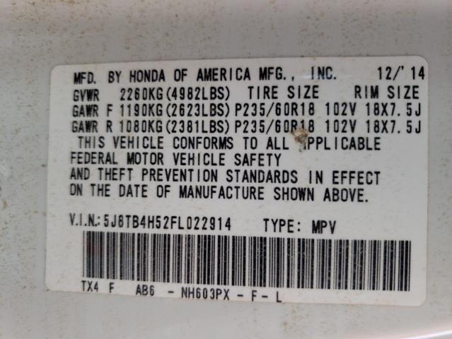 Photo 9 VIN: 5J8TB4H52FL022914 - ACURA RDX TECHNO 