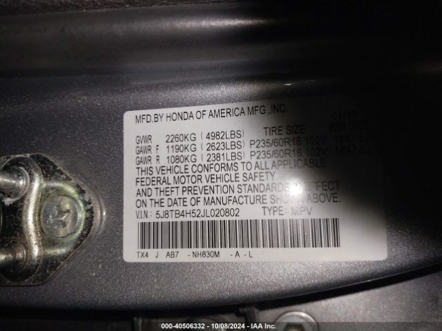 Photo 8 VIN: 5J8TB4H52JL020802 - ACURA RDX 