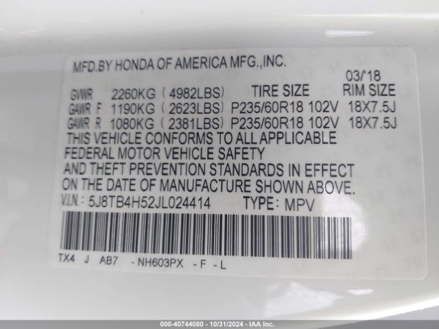 Photo 8 VIN: 5J8TB4H52JL024414 - ACURA RDX 