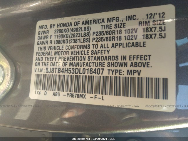 Photo 8 VIN: 5J8TB4H53DL016407 - ACURA RDX 