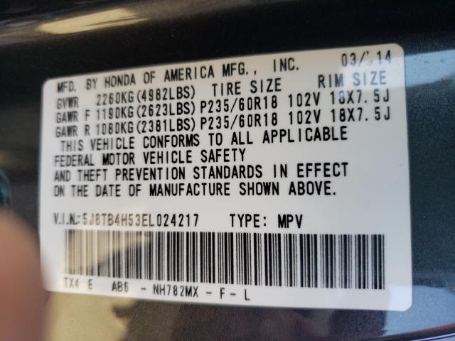 Photo 9 VIN: 5J8TB4H53EL024217 - ACURA RDX TECHNO 