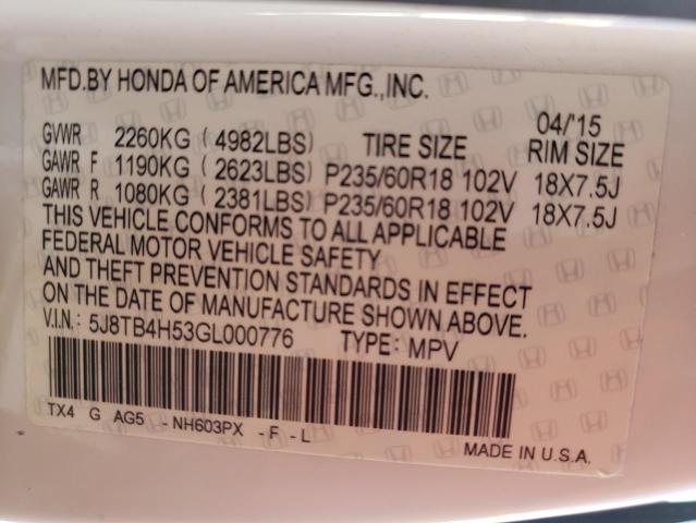 Photo 9 VIN: 5J8TB4H53GL000776 - ACURA RDX TECHNO 