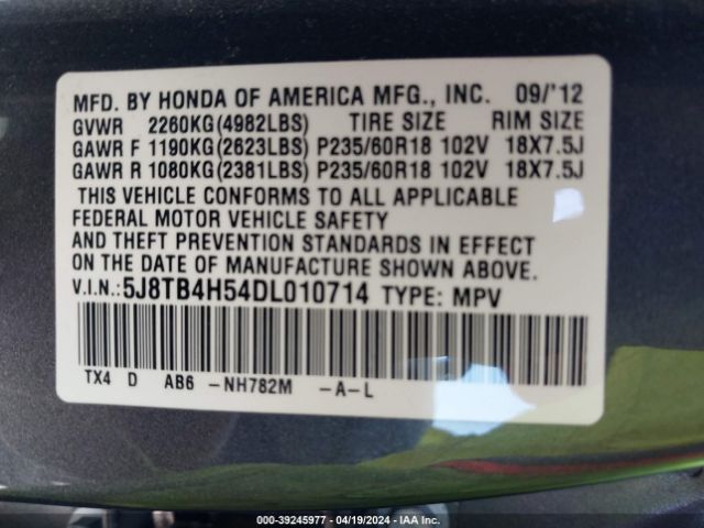 Photo 8 VIN: 5J8TB4H54DL010714 - ACURA RDX 