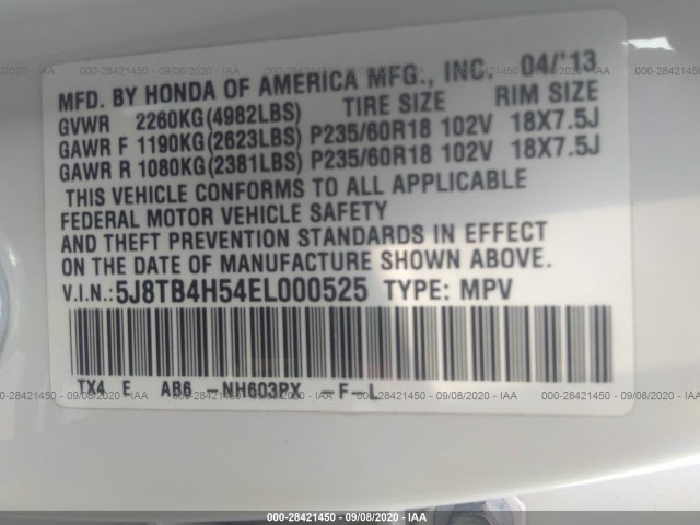 Photo 8 VIN: 5J8TB4H54EL000525 - ACURA RDX 