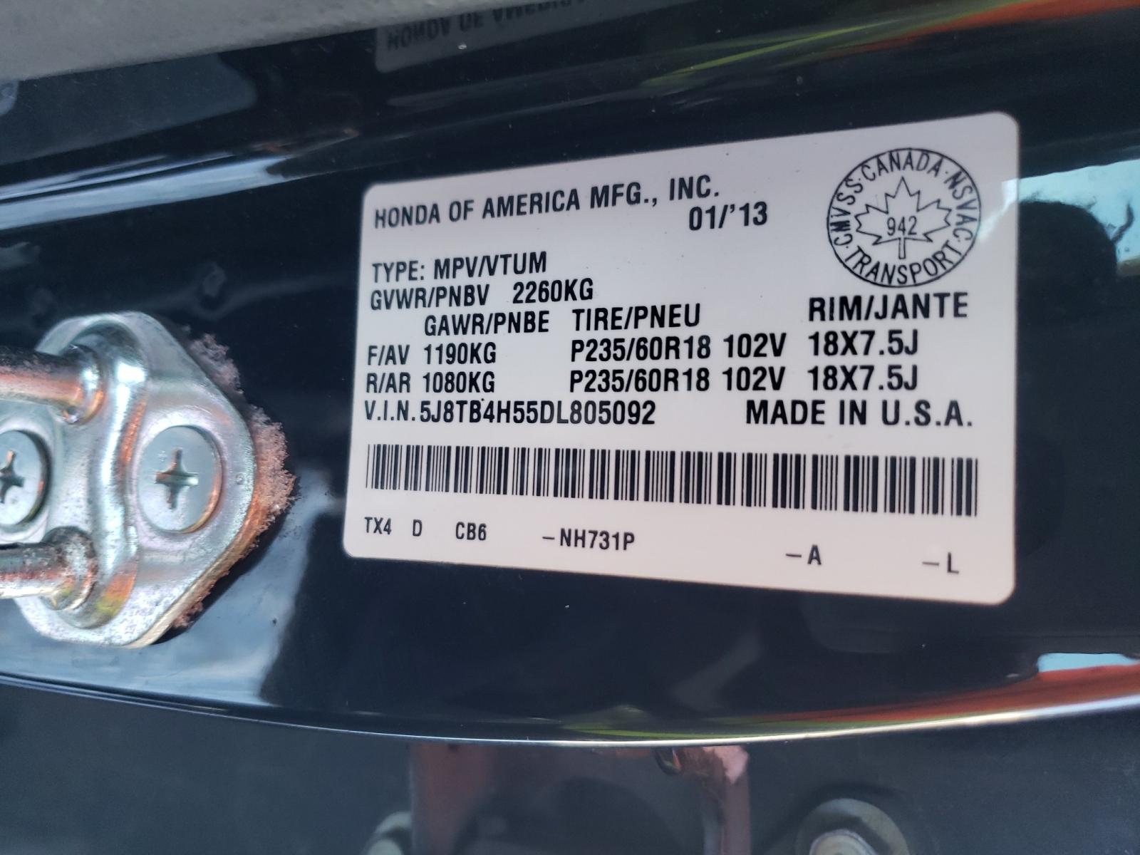 Photo 9 VIN: 5J8TB4H55DL805092 - ACURA RDX TECHNO 