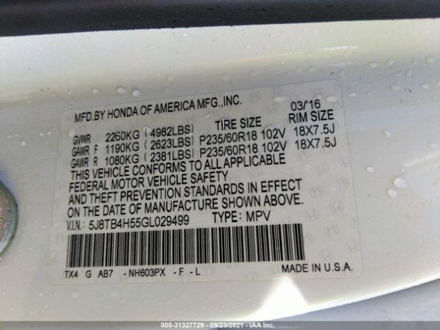 Photo 8 VIN: 5J8TB4H55GL029499 - ACURA RDX 