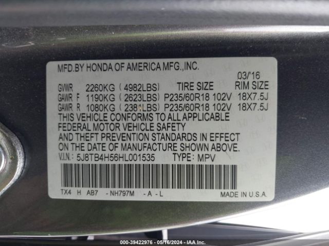 Photo 8 VIN: 5J8TB4H56HL001535 - ACURA RDX 