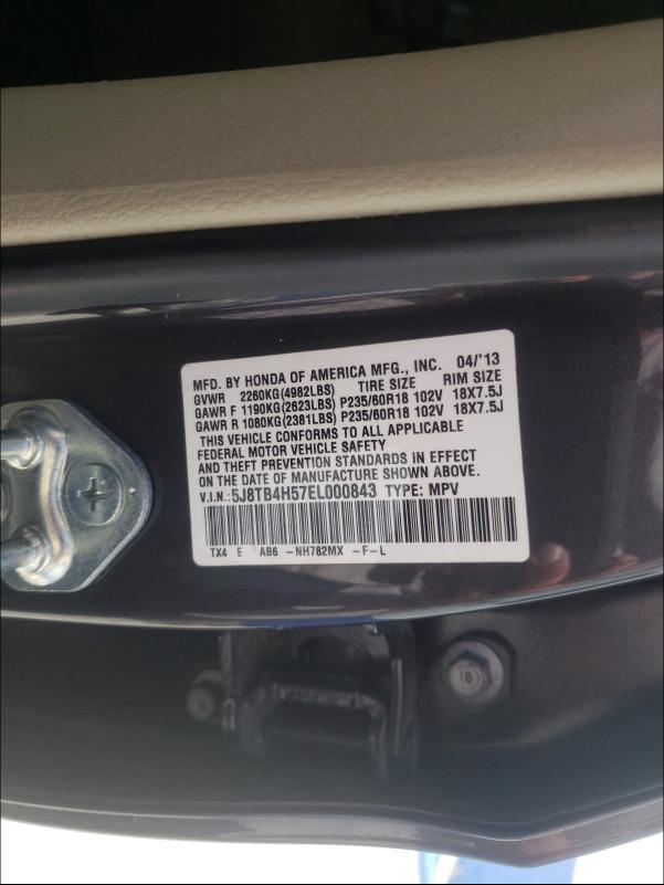 Photo 9 VIN: 5J8TB4H57EL000843 - ACURA RDX TECHNO 