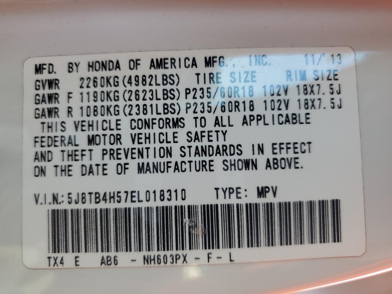 Photo 11 VIN: 5J8TB4H57EL018310 - ACURA RDX 