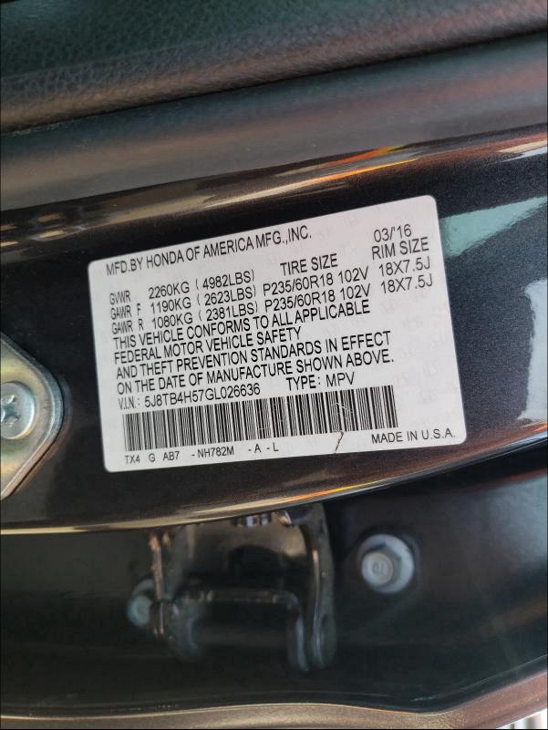 Photo 9 VIN: 5J8TB4H57GL026636 - ACURA RDX TECHNO 