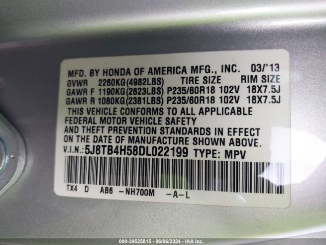 Photo 8 VIN: 5J8TB4H58DL022199 - ACURA RDX 