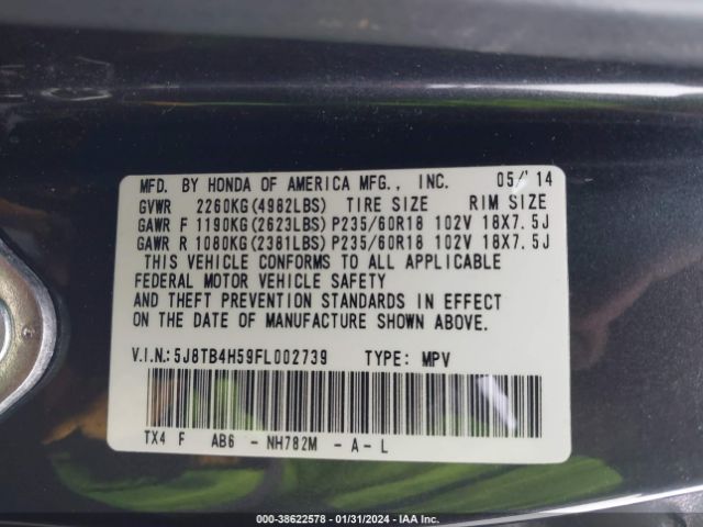 Photo 8 VIN: 5J8TB4H59FL002739 - ACURA RDX 