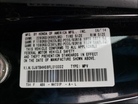 Photo 9 VIN: 5J8TB4H59FL010002 - ACURA RDX TECHNO 