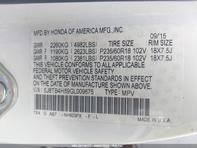 Photo 8 VIN: 5J8TB4H59GL009675 - ACURA RDX 