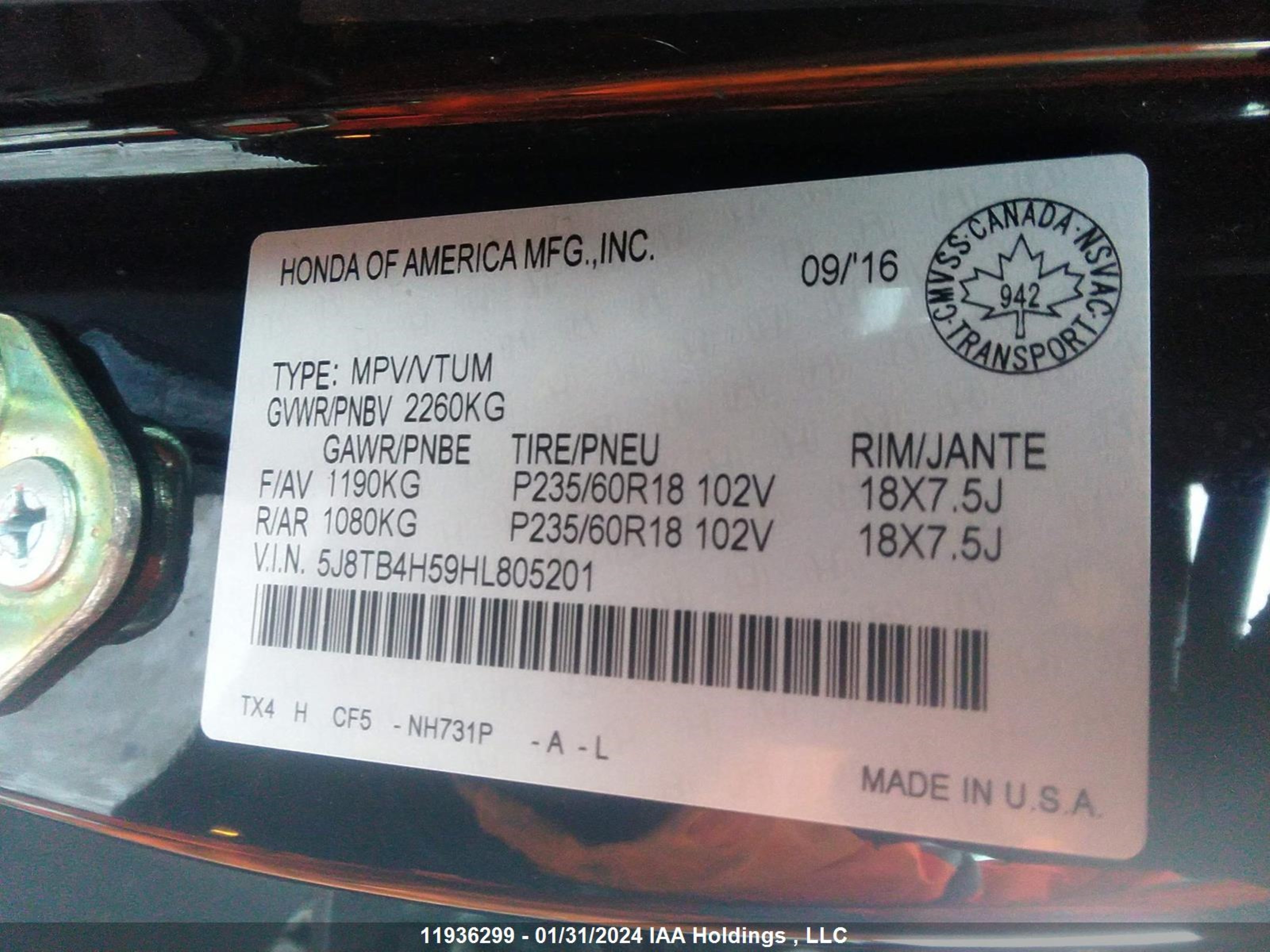 Photo 8 VIN: 5J8TB4H59HL805201 - ACURA RDX 