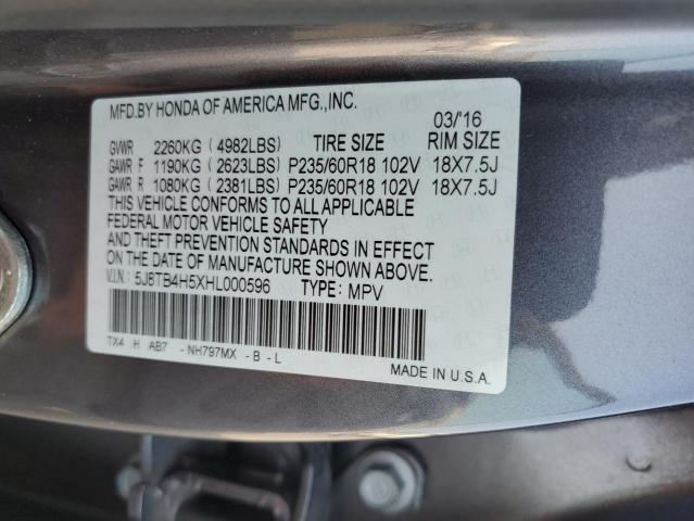 Photo 12 VIN: 5J8TB4H5XHL000596 - ACURA RDX TECHNO 