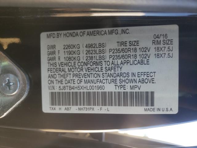 Photo 9 VIN: 5J8TB4H5XHL001960 - ACURA RDX TECHNO 