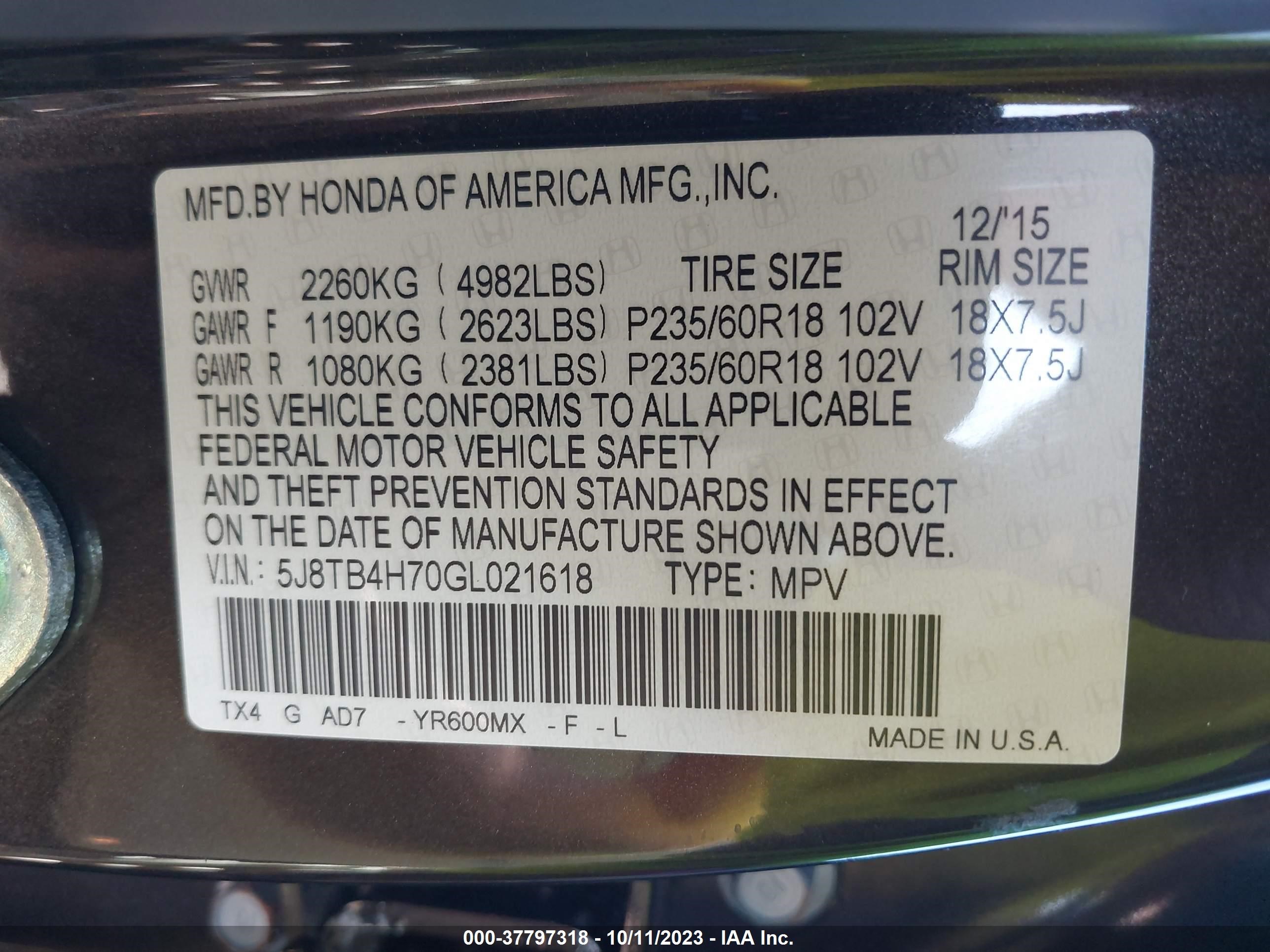 Photo 8 VIN: 5J8TB4H70GL021618 - ACURA RDX 