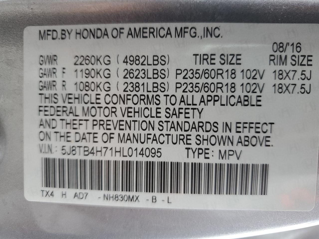 Photo 11 VIN: 5J8TB4H71HL014095 - ACURA RDX 