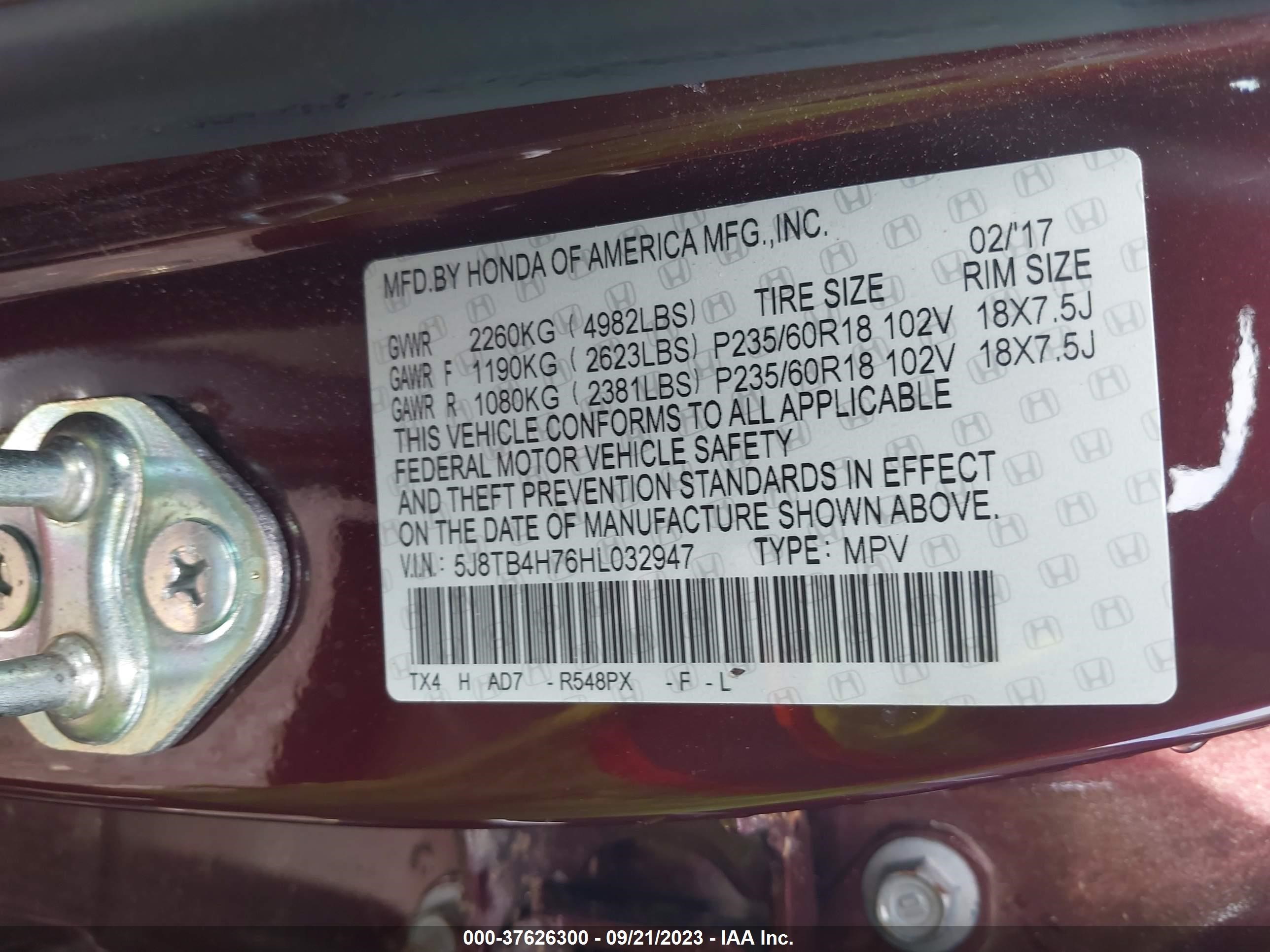 Photo 8 VIN: 5J8TB4H76HL032947 - ACURA RDX 