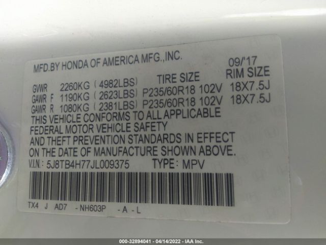 Photo 8 VIN: 5J8TB4H77JL009375 - ACURA RDX 