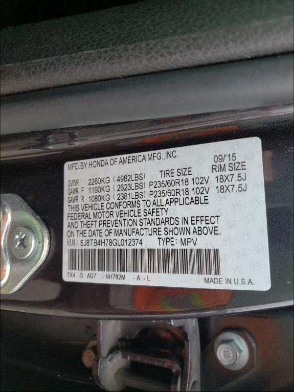 Photo 9 VIN: 5J8TB4H78GL012374 - ACURA RDX ADVANC 