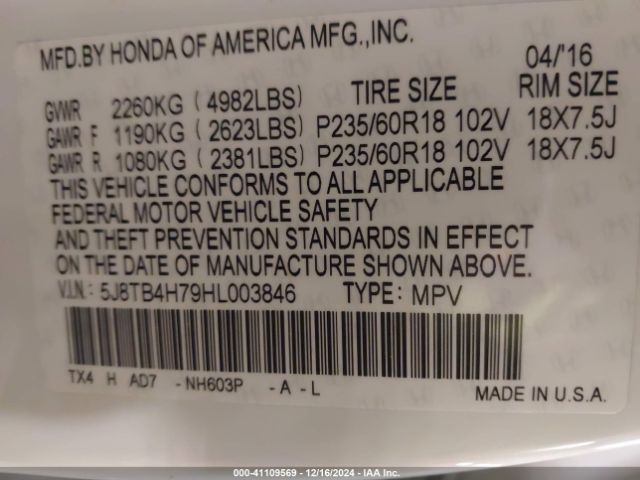 Photo 8 VIN: 5J8TB4H79HL003846 - ACURA RDX 