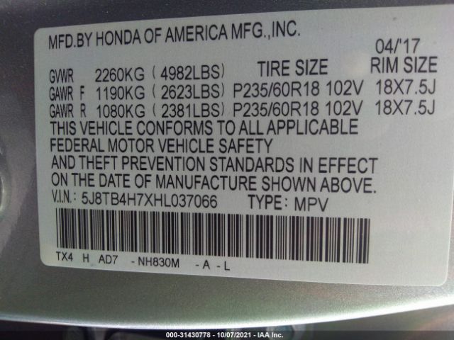 Photo 8 VIN: 5J8TB4H7XHL037066 - ACURA RDX 