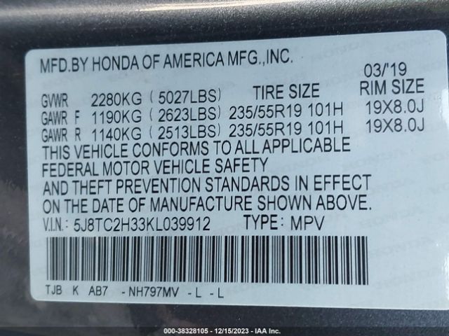 Photo 8 VIN: 5J8TC2H33KL039912 - ACURA RDX 