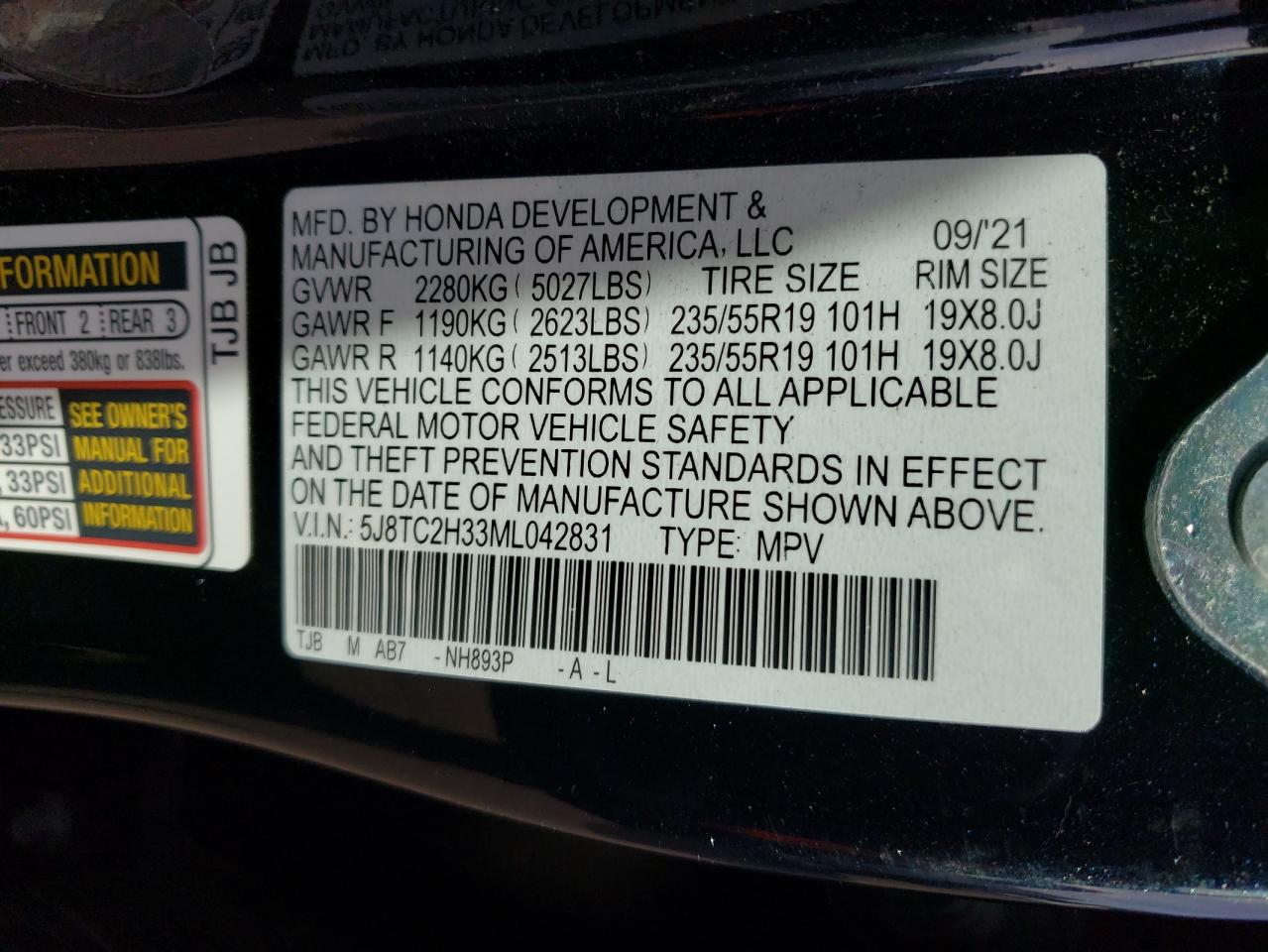 Photo 12 VIN: 5J8TC2H33ML042831 - ACURA RDX 