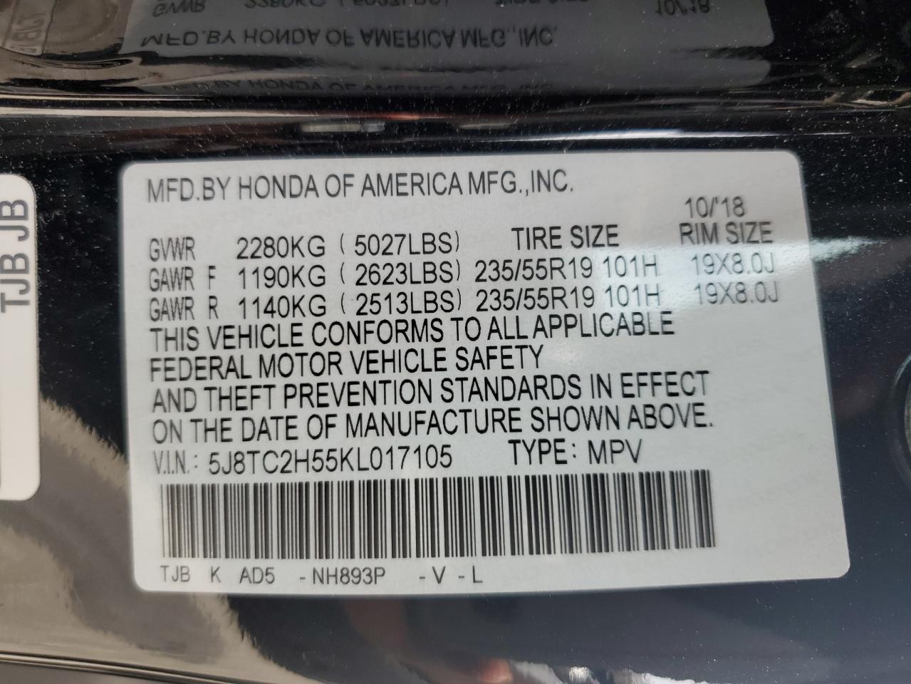 Photo 12 VIN: 5J8TC2H55KL017105 - ACURA RDX 