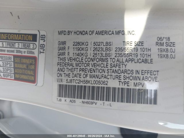 Photo 8 VIN: 5J8TC2H58KL005062 - ACURA RDX 