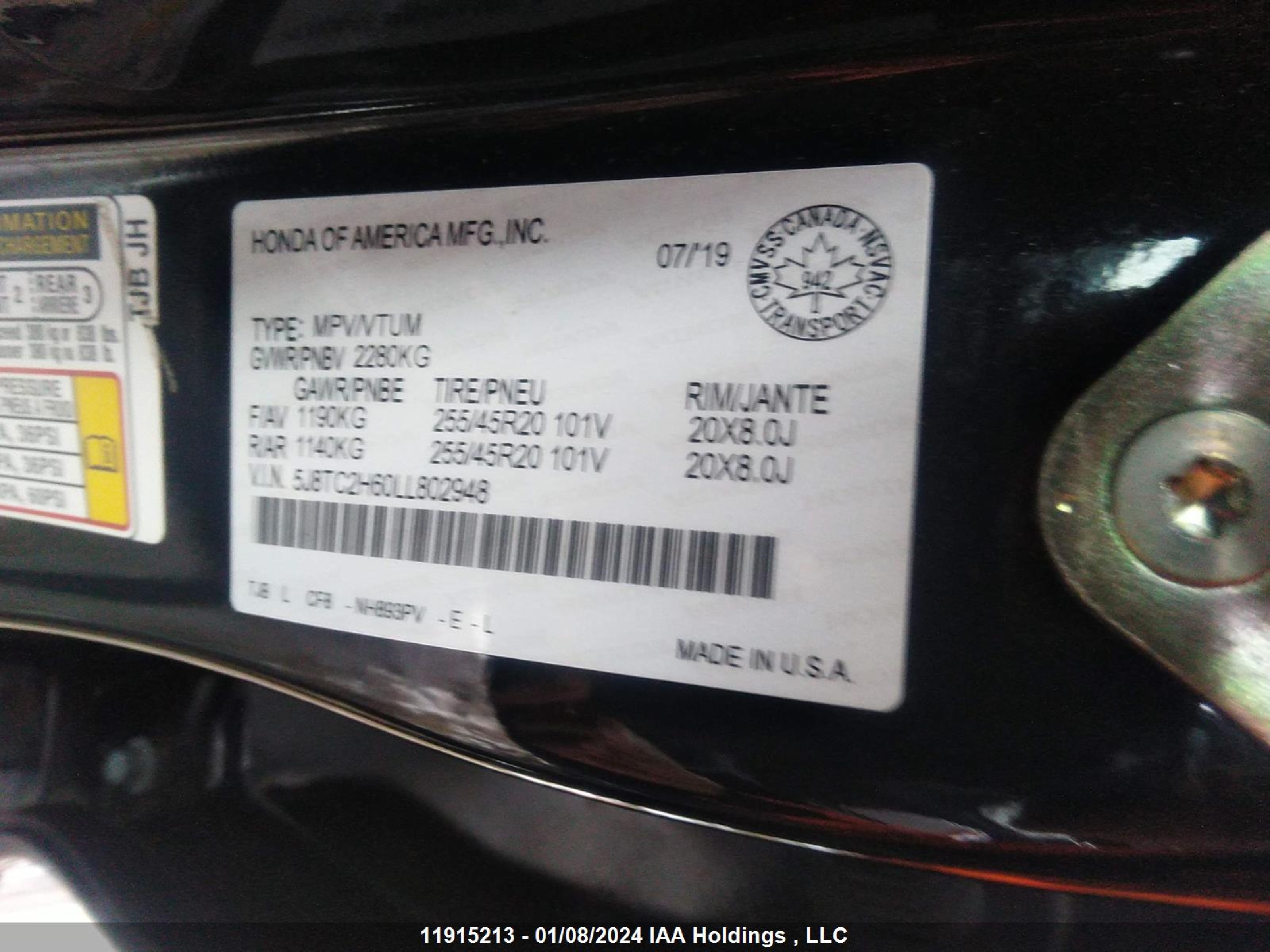 Photo 8 VIN: 5J8TC2H60LL802948 - ACURA RDX 