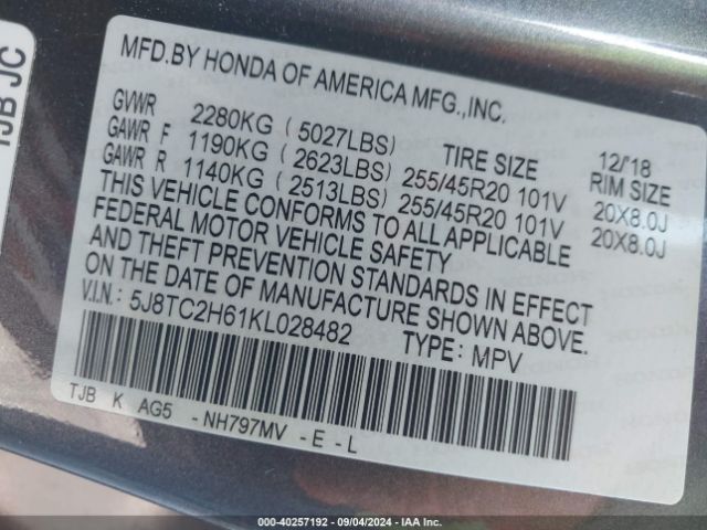 Photo 8 VIN: 5J8TC2H61KL028482 - ACURA RDX 