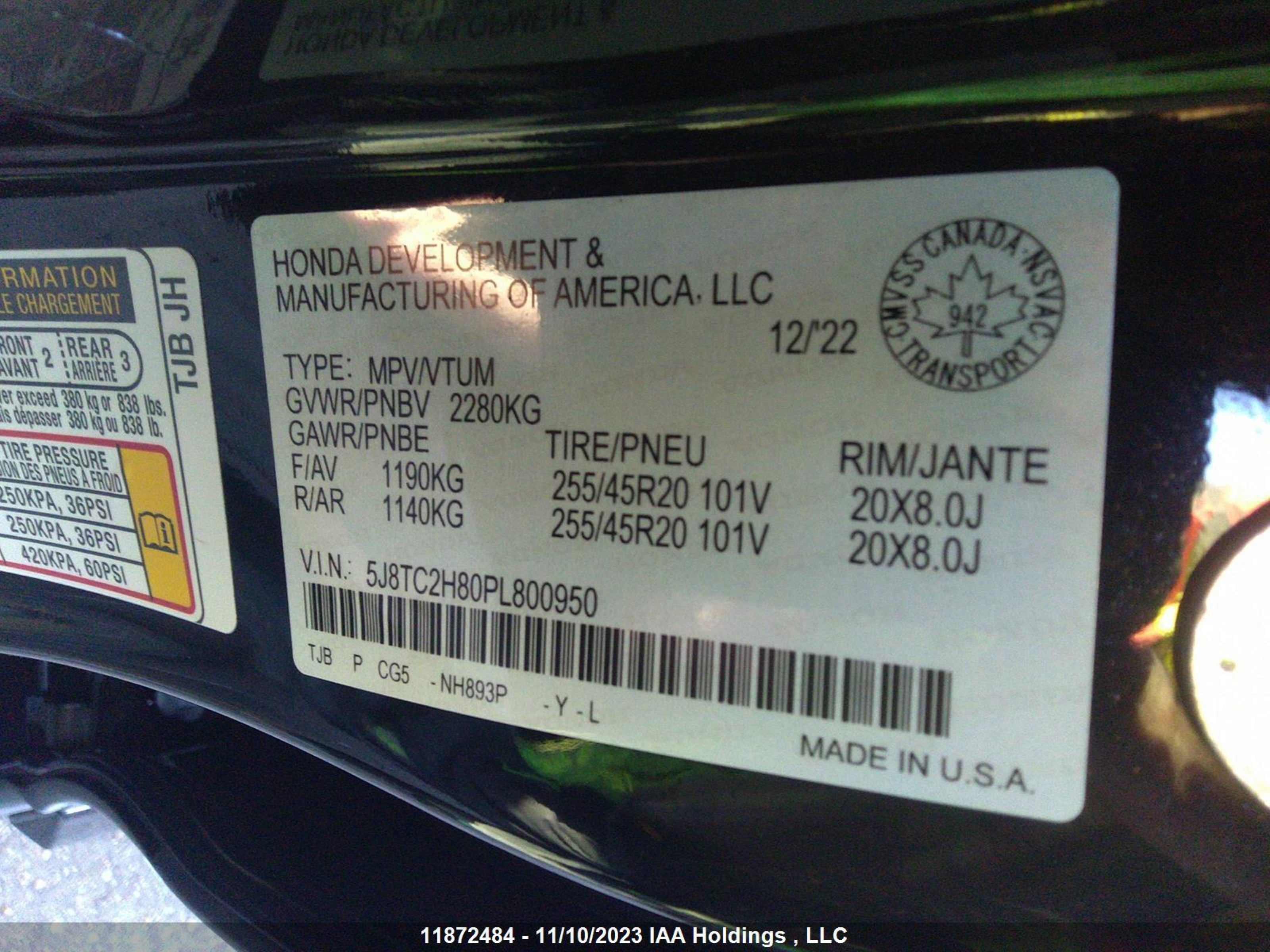 Photo 8 VIN: 5J8TC2H80PL800950 - ACURA RDX 