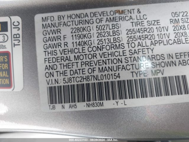 Photo 8 VIN: 5J8TC2H87NL010154 - ACURA RDX 