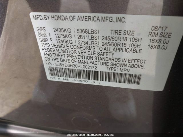 Photo 8 VIN: 5J8YD3H30HL002172 - ACURA MDX 