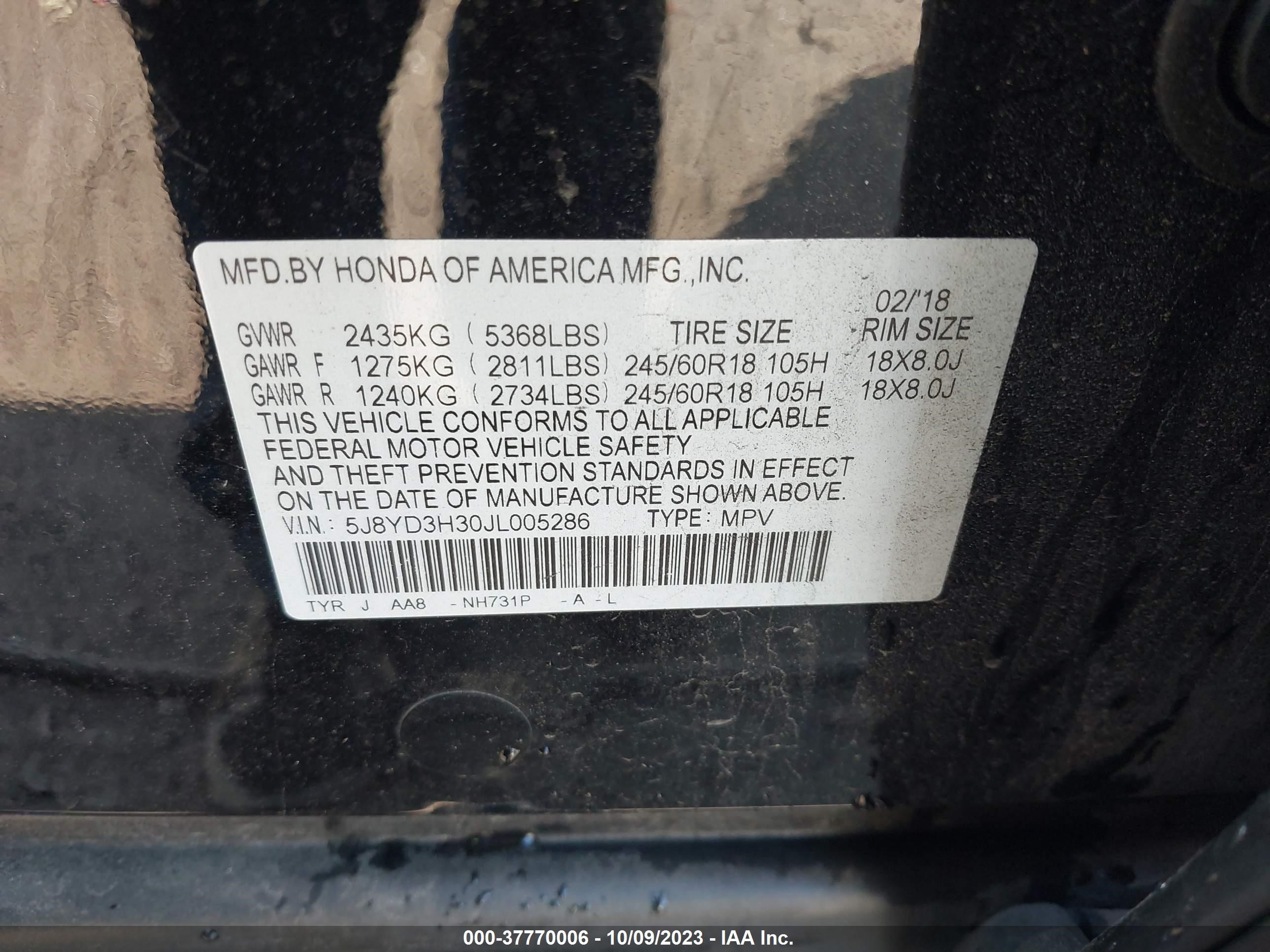 Photo 8 VIN: 5J8YD3H30JL005286 - ACURA MDX 