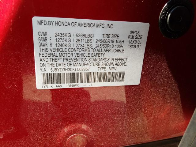 Photo 9 VIN: 5J8YD3H30KL002857 - ACURA MDX 