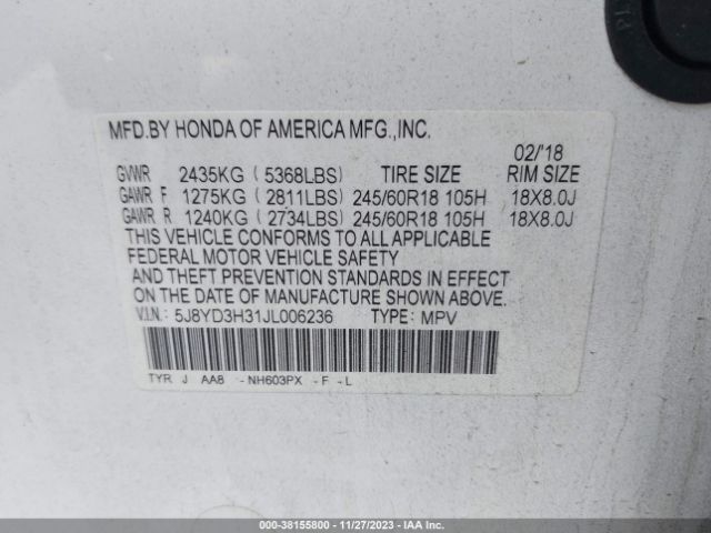 Photo 8 VIN: 5J8YD3H31JL006236 - ACURA MDX 